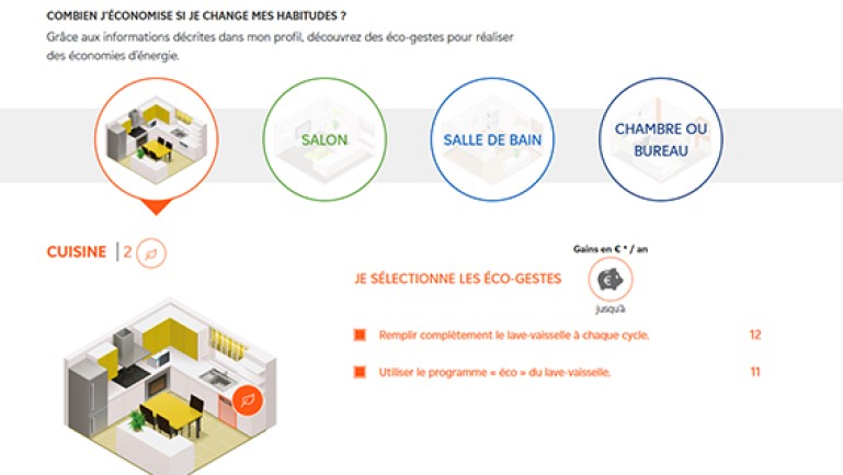Capture d’écran de l’application e.quilibre affichant la section « Combien j’économise si je change mes habitudes ? »